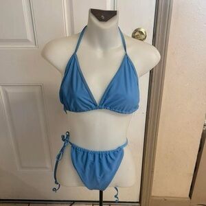 Large Fabletics island Escape Blue Triangle String Bikini/High-cut String bikini